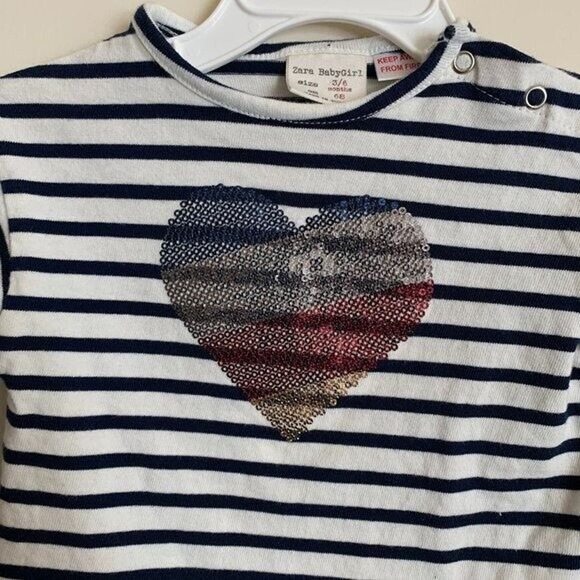 Zara Girls 3-6 Months Long Sleeve Shirt Rainbow Heart Sequin Striped Sparkle - Picture 2 of 5